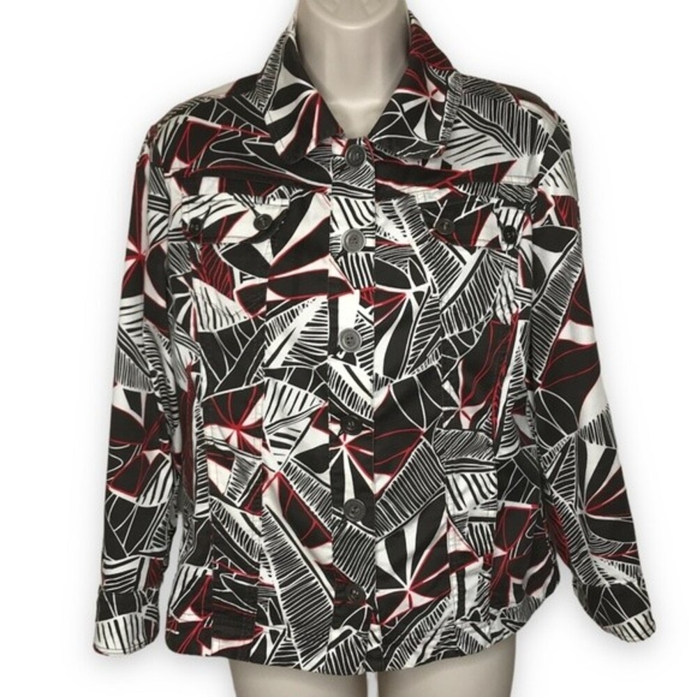 Chicos Tropic Sketch Coren 3/4 Chocolate Button Up Jacket Women Size Small